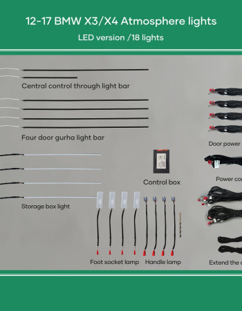 DIQ AMBIENT BMW X3 (F25) (Digital iQ Ambient Light for BMW X3 (F25) / X4 (F26) mod. 2011-2018 with 17 Lights, 11 Colours)