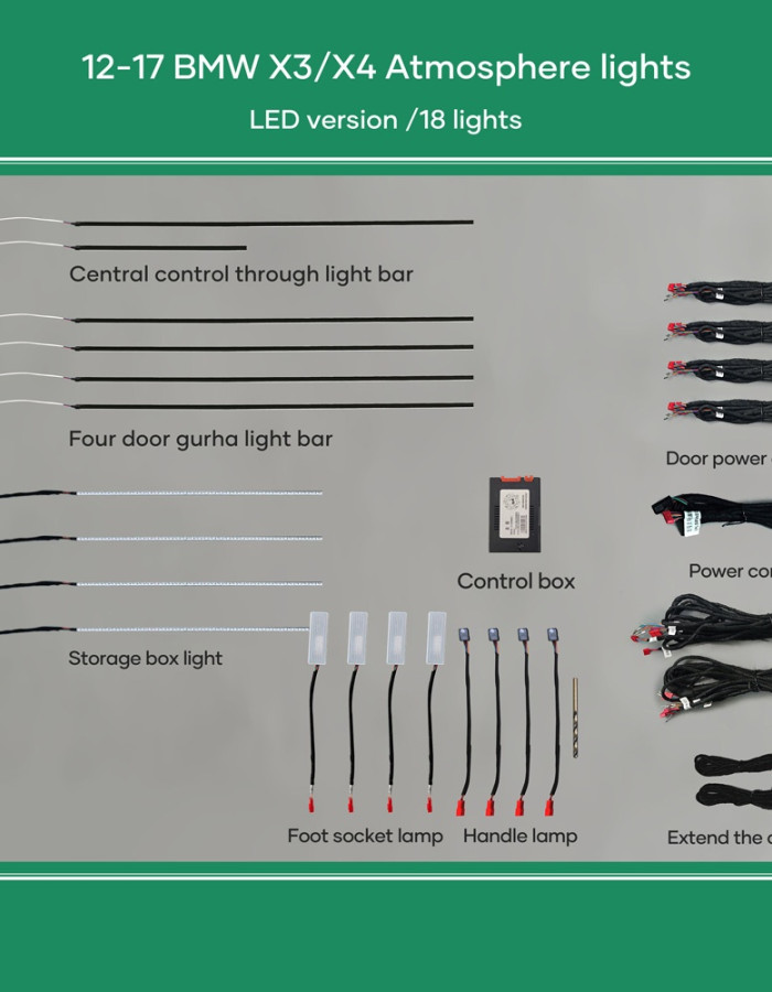 DIQ AMBIENT BMW X3 (F25) (Digital iQ Ambient Light for BMW X3 (F25) / X4 (F26) mod. 2011-2018 with 17 Lights, 11 Colours)