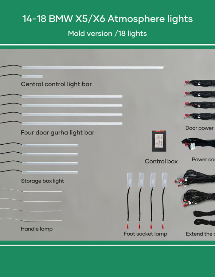 DIQ AMBIENT BMW X5-X6 (F15-F16) (Digital iQ Ambient Light for BMW X5 (F15) / X6 (F16) mod. 2014-2018 with 18 Lights, 11 Colours)