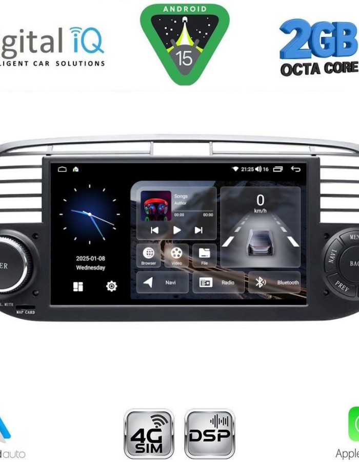 DIGITAL IQ BLF 365BL_CPA (7" DECK) MULTIMEDIA SYSTEM for FIAT 500 mod. 2007-2015 (BLACK)