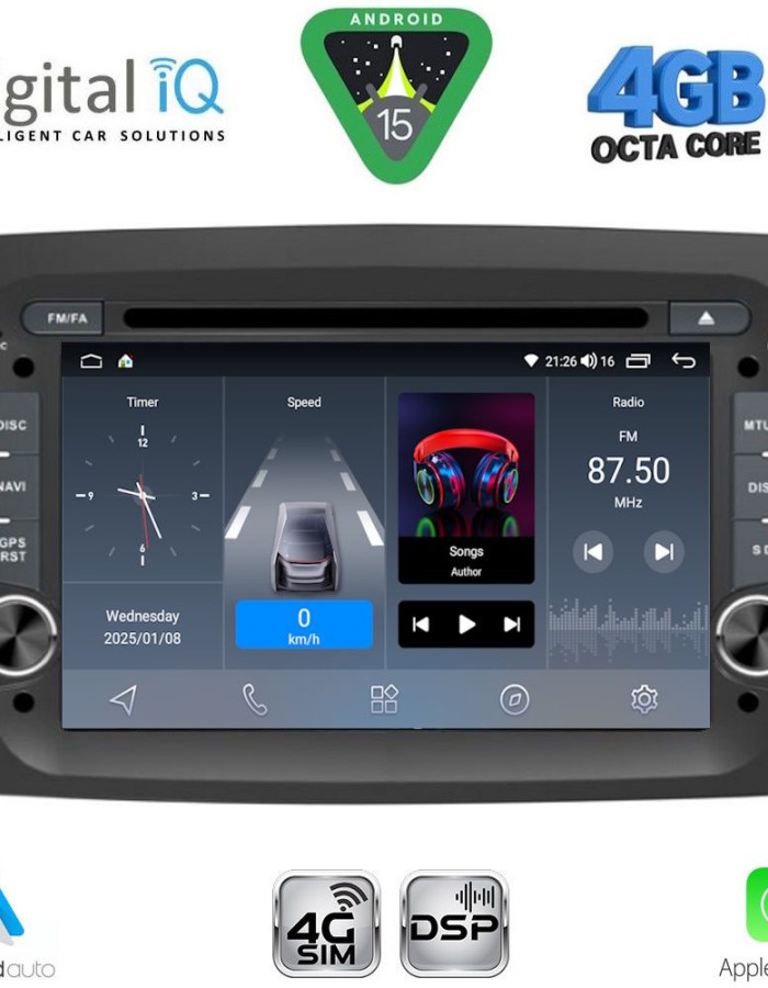 DIGITAL IQ BLG 438_CPA (7" DECK) MULTIMEDIA SYSTEM for FIAT DOBLO mod. 2015-2022