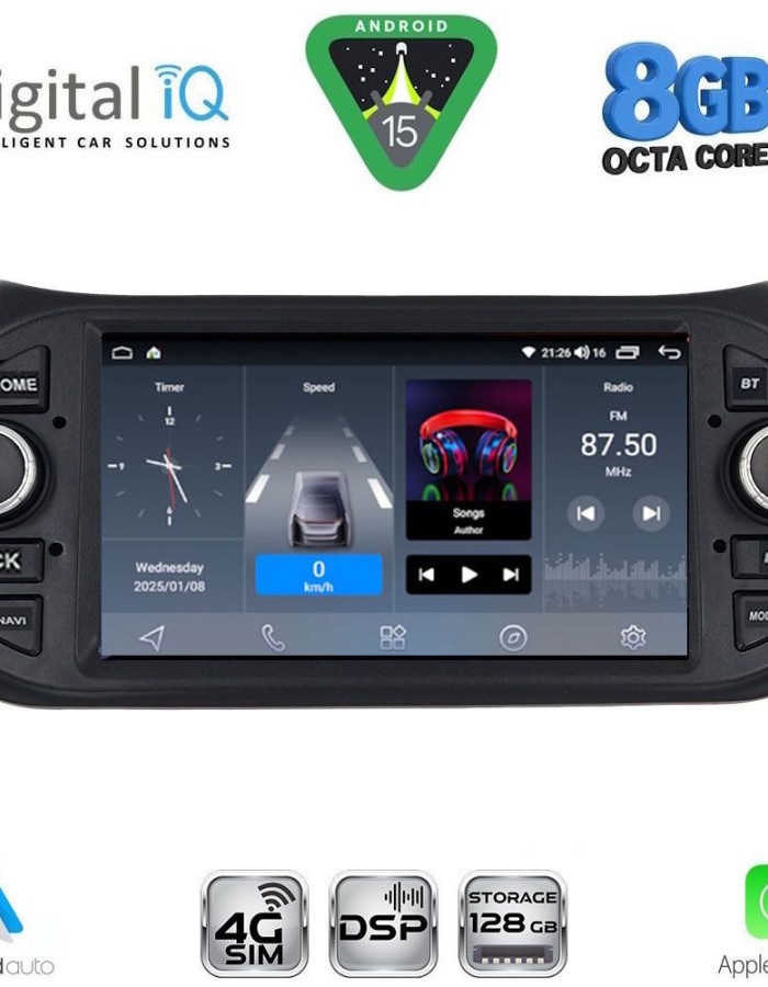 DIGITAL IQ BLM 592_CPA (7" DECK) MULTIMEDIA OEM for CT NEMO – FT FIORINO-QUBO – PG BIPPER mod. 2008-2018
