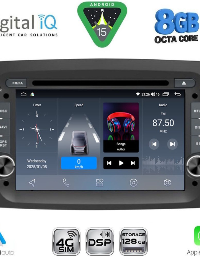 DIGITAL IQ BLM 738_CPA (7" DECK) MULTIMEDIA SYSTEM for FIAT DOBLO mod. 2015-2022
