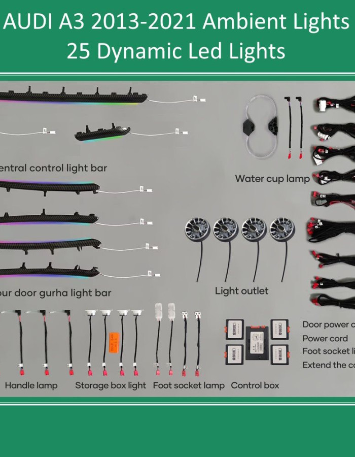 DIQ AMBIENT AUDI A3 (8V) DYN (Digital iQ Dynamic Ambient Light Audi A3 mod. 2013-2021, 25 Lights with Airvent)