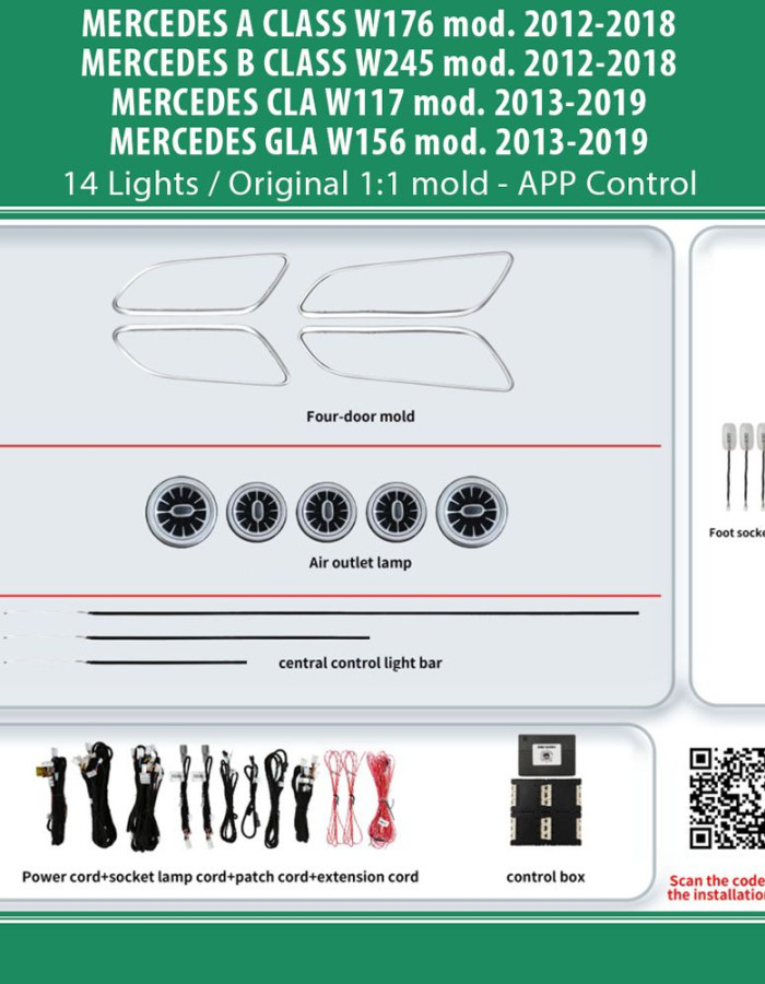 DIQ AMBIENT BENZ BC13M2 (Digital iQ Ambient Light MERCEDES A-B-CLA-GLA mod. 2012-2020, 14 Lights)