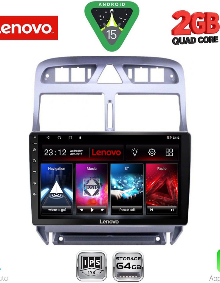 LENOVO LVD 2512_GPS (9inc) MULTIMEDIA TABLET for PEUGEOT 307 mod. 2001-2008
