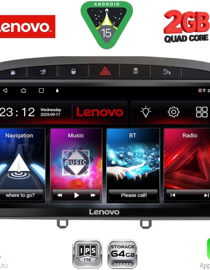 LENOVO LVD 2513GR_CPA (9inc) MULTIMEDIA TABLET for PEUGEOT 308 mod. 2007-2012 - RCZ mod. 2009-2015 (GREY)