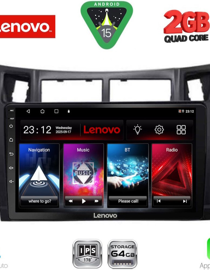 LENOVO LVD 2736BL_CPA (9inc) MULTIMEDIA TABLET for TOYOTA YARIS mod. 2006-2011 (BLACK)