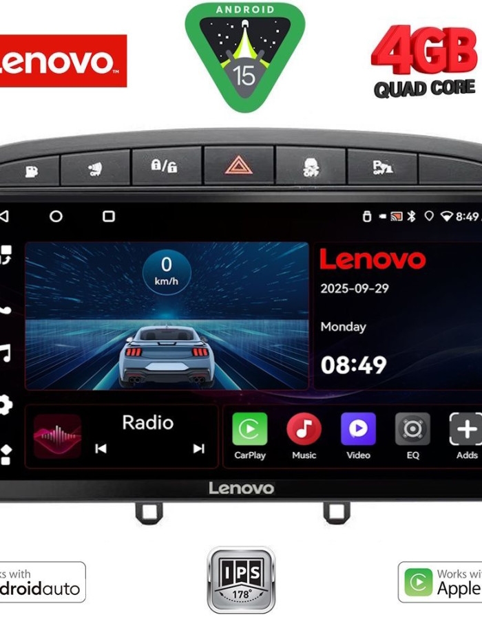 LENOVO LVE 8513BL_CPAA (9inc) MULTIMEDIA TABLET for PEUGEOT 308 mod.2007-2012 - RCZ mod.2009-2015  (BLACK)