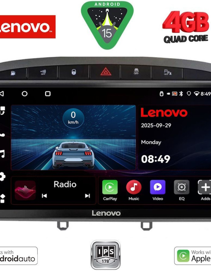LENOVO LVE 8513GR_CPAA (9inc) MULTIMEDIA TABLET for PEUGEOT 308 mod.2007-2012 - RCZ mod.2009-2015  (GREY)