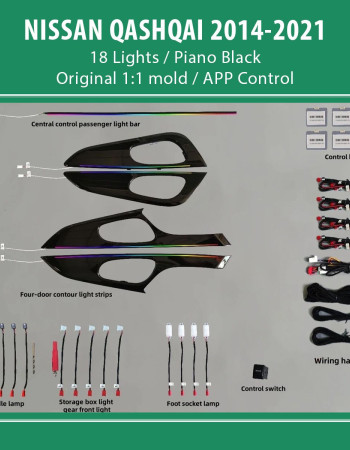DIG AMBIENT NISSAN QASHQAI II (PB) (Digital iQ Ambient Light for NISSAN QASHQAI mod. 2014-2021 with 18 Lights) PIANO BLACK