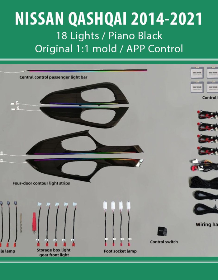 DIG AMBIENT NISSAN QASHQAI II (PB) (Digital iQ Ambient Light for NISSAN QASHQAI mod. 2014-2021 with 18 Lights) PIANO BLACK
