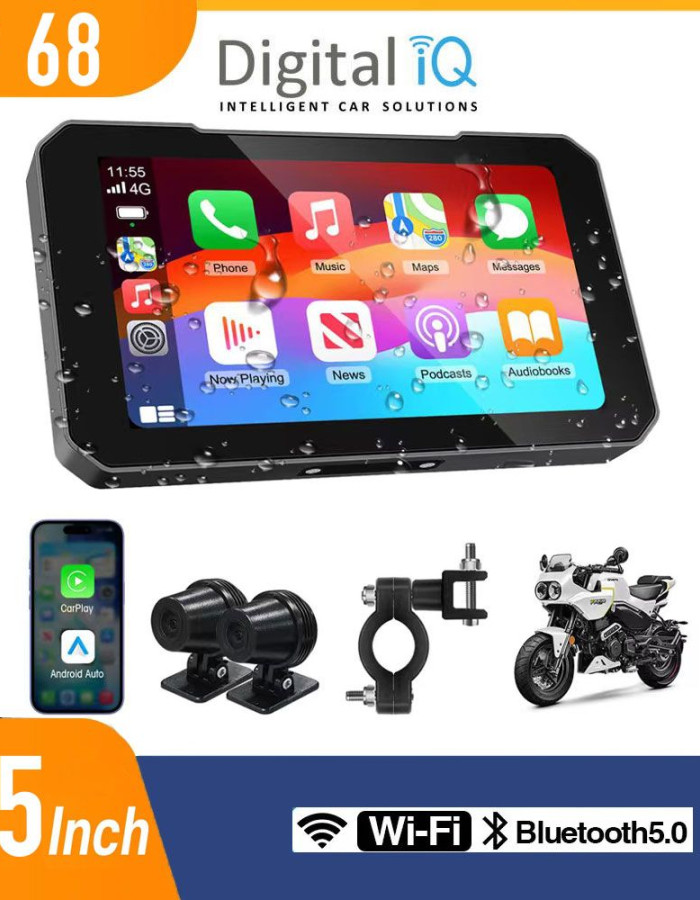 DIGITAL IQ PNA 5500_CPA (5.5inc) MOTORCYCLE CARPLAY-ANDROID AUTO (with TPMS - 2 DVR CAMERAS)