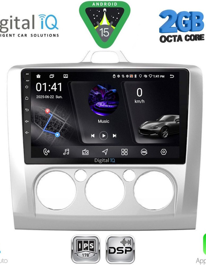 DIGITAL IQ RSF 4156SL_CPA A/C (9inc) MULTIMEDIA TABLET for FORD FOCUS mod. 2005-2012 (SILVER)