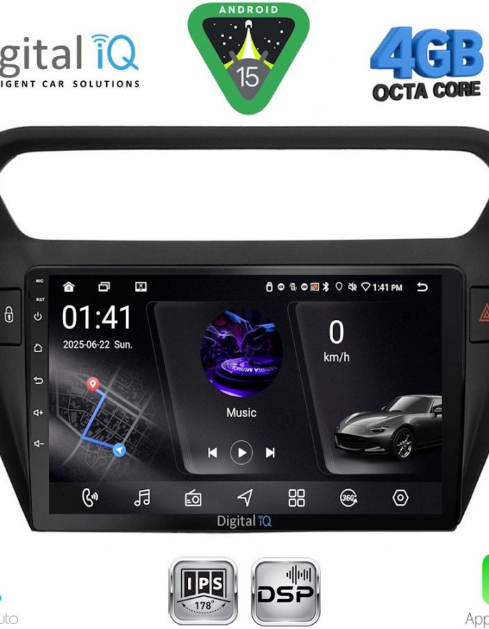 DIGITAL IQ RSG 6511BL_CPA (9inc) MULTIMEDIA TABLET for CITROEN ELYSEE – PEUGEOT 301 mod. 2013-2026 (BLACK)