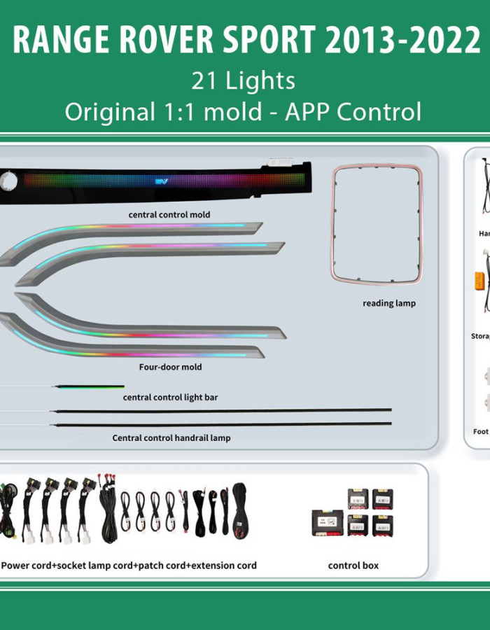 DIQ AMBIENT RANGE ROVER SPORT (L494) TRIM mod. 2013-2022  (Digital iQ Ambient Light for LAND ROVER RANGE ROVER SPORT L494 mod. 2013-2021 with 21 Lights)