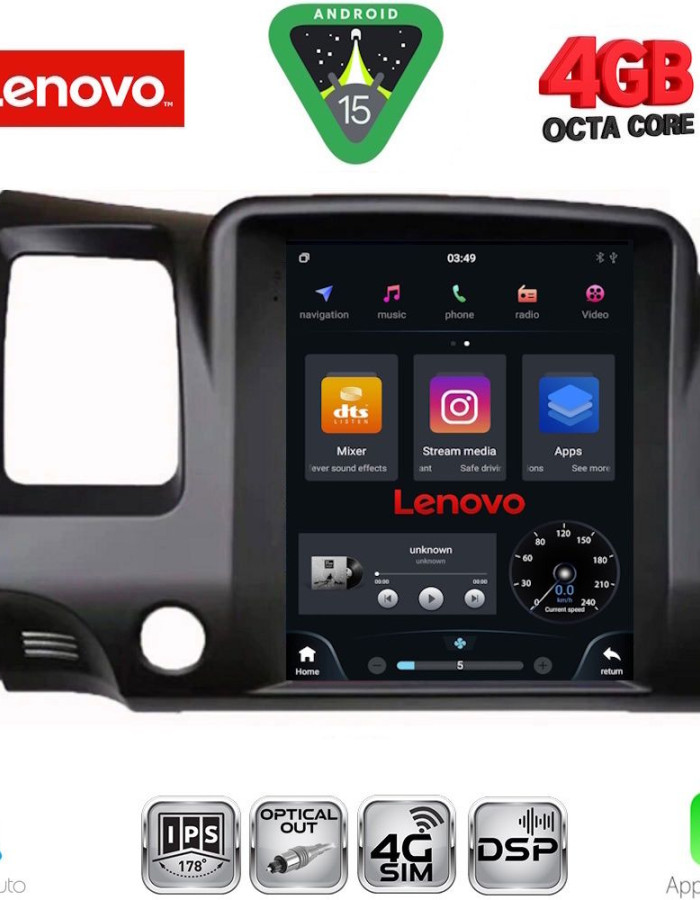 LENOVO SSX 9988_CPA TESLA STYLE for HONDA CIVIC 4D mod. 2006-2012