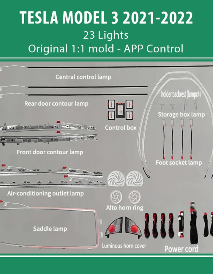 DIQ AMBIENT TESLA MODEL 3 mod.2021> (Digital iQ Ambient Light for Tesla Model 3 mod. 2021-2025 with 23 Lights)